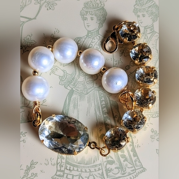 21 Carats Natural Prasiolite/ Green Amethyst and White Baroque Pearl Bracelet - Picture 2 of 6